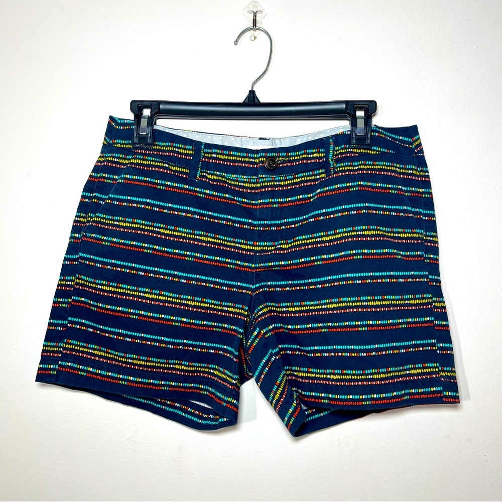Merona Women’s Navy Red Teal Striped Chino Shorts, size 6, colorful